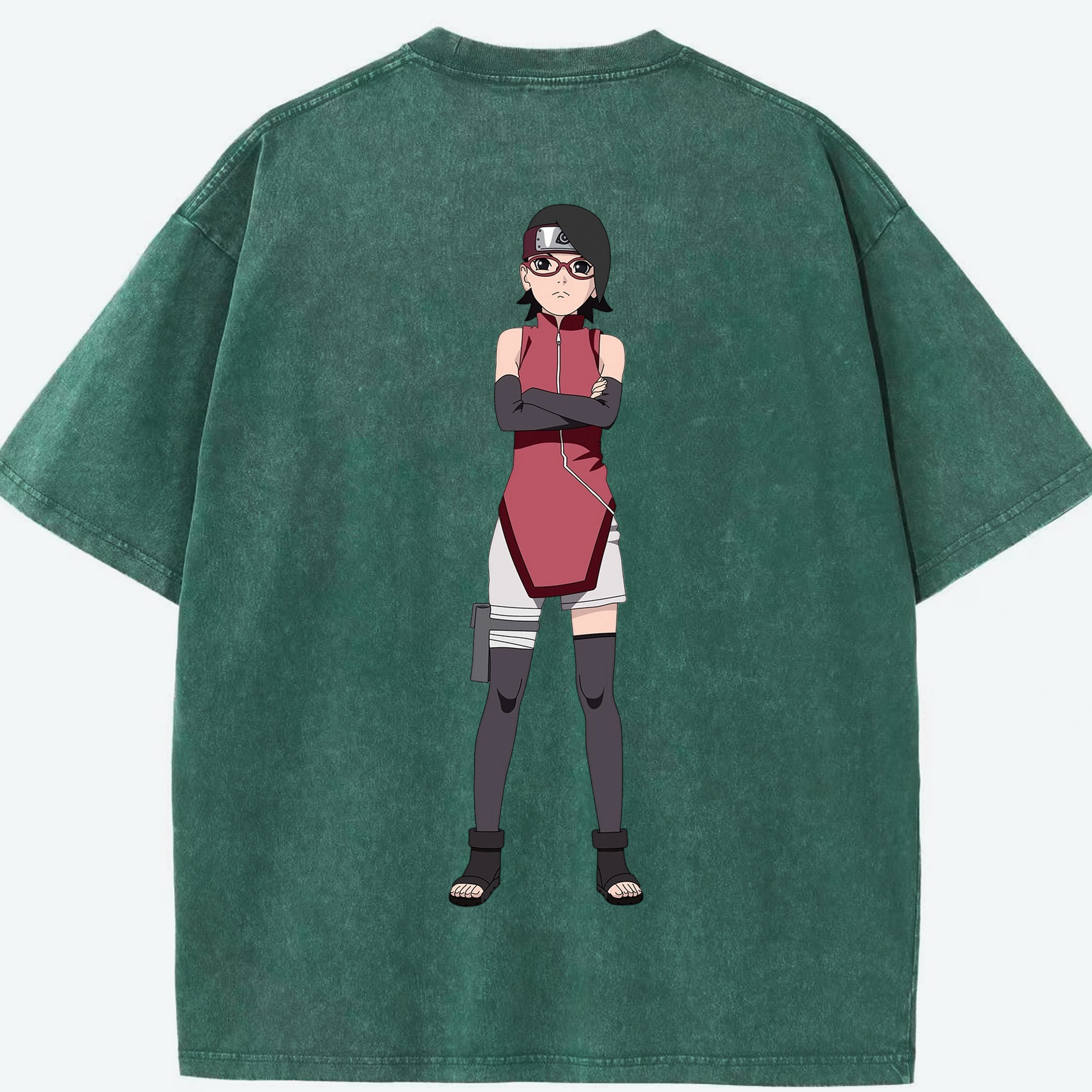 （画像用） NARUTO -ナルト- うちは サラダ Uchiha Sarada 綿100% ヴィンテージ風 半袖Tシャツ（背面プリント）